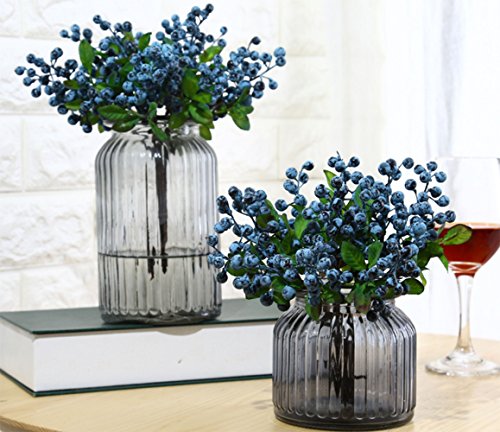 Mistari 10 Pack Artificial Flowers California Faux Blueberries Artificial Blueberry Stems for Decorating Blueberry Picks Fruit Fake Silk Flowers Home Decorative Party Wedding (Blue)