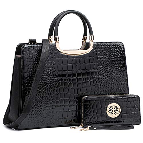 Womens Handbag Top Handle Shoulder Bag Tote Satchel Purse Work Bag with Matching Wallet (2-Croco Black)