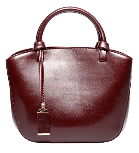 Covelin Genuine Leather Handbag Womens Retro Small Size Tote Shoulder Bag Wine Red