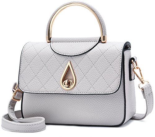 Covelin Women’s Small Leather Handbag Tote Shoulder Crossbody Bag Light Grey