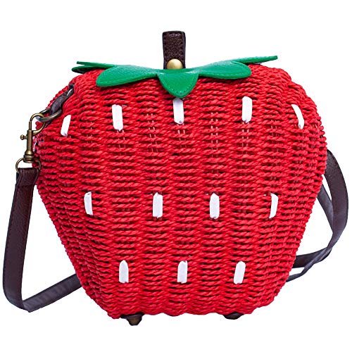 123Arts Women’s Strawberry Fruit Weave Shoulder Bag Messenger Bag Beach Bag Purse, Red, 21*18cm