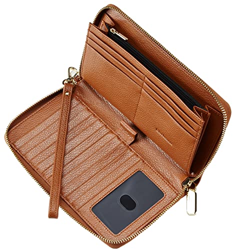 Chelmon Womens Wallet Leather RFID Blocking Purse Credit Card Clutch(genuine leather brown)