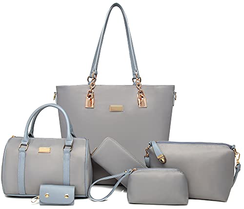Women Shoulder Handbag for Work Purse 6 Piece Set Bag (Grey)