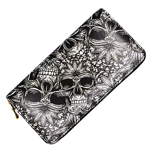 Laimi Duo Day Dead Wallet Skull Unisex Long Clutch Large Capacity RFID Blocking Purse Billfold Wallet for Women and Men