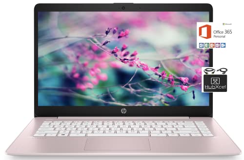 2021 Newest HP 14 inch HD Laptop Computer, Intel Celeron N4000 up to 2.6 GHz, 4GB DDR4, 64GB eMMC Storage, WiFi , Webcam, HDMI, Bluetooth, 1 Year Microsoft 365,Windows 10 S, Rose Pink + Hubxcel Cables