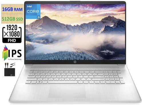 2022 Flagship HP 17.3-inch IPS FHD Laptop Computer, Intel Core i5-1135G7, Quad Core up to 4.2 GHz, Iris Xe Graphics, 16GB RAM, 512GB PCIe SSD,Backlit Keyboard, WiFi 5, Webcam, Windows 11+BundledCables