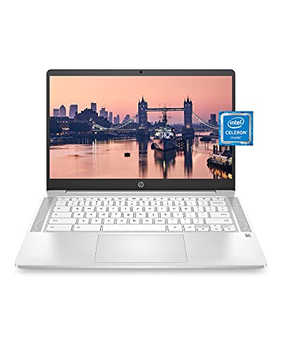 HP Chromebook 14 Laptop, Intel Celeron N4000 Processor, 4 GB RAM, 32 GB eMMC, 14” HD Display, Chrome, Lightweight Computer with Webcam and Dual Mics, Home, School, Music, Movies, (Renewed)