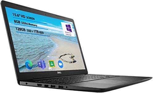 2021 Newest Dell Inspiron 15 3000 Laptop, 15.6 HD Display, Intel Pentium Silver 5030 Processor Windows 10 Pro 8GB RAM, 128GB SSD, 1TB HDD Online Meeting, Business and Student Webcam, Black