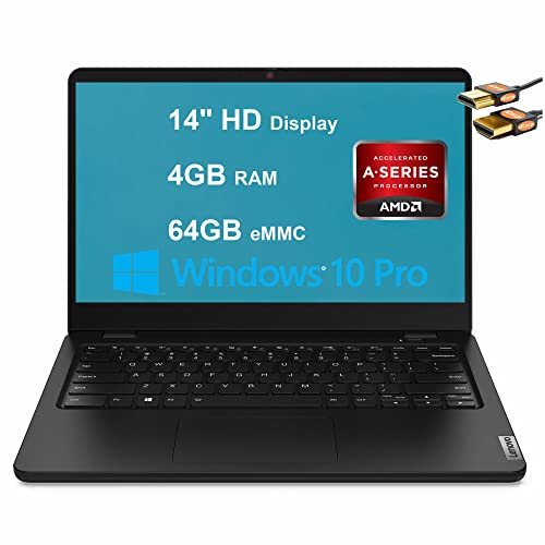 Lenovo Ideapad 14W Gen 2 14 Business Laptop 14″ HD Anti-Glare Display AMD 3000 Series 3015e Processor 4GB RAM 64GB eMMC AMD Radeon Graphic HDMI Win 10 Pro Black + HDMI Cable