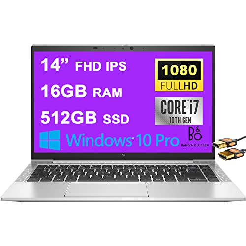 HP EliteBook 840 G7 Business Laptop Computer 14” FHD IPS Display 10th Gen Intel Quad-Core i7-10510U 16GB RAM 512GB SSD Backlit Keyboard Fingerprint USB-C B&O Win10Pro Silver + HDMI Cable