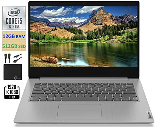 2021 Newest Lenovo IdeaPad 3 14″ FHD Screen Laptop Computer, Intel Quad-Core i5-1035G1 Up to 3.6GHz (Beats i7-8550U), 12GB DDR4 RAM, 512GB PCI-e SSD, Webcam, WiFi, HDMI, Windows 10 + Marxsol Cables