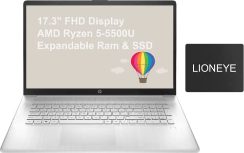 2022 HP 17 Laptop, Newest AMD Ryzen 5 5500U(Beat i7-1065G7) 16GB RAM 512GB SSD, 17.3″ FHD Display, Webcam for Zoom, HDMI, Wi-Fi, Lightweight Thin Design, Win 10-Free Windows 11 Upgrade| LIONEYE Bundle
