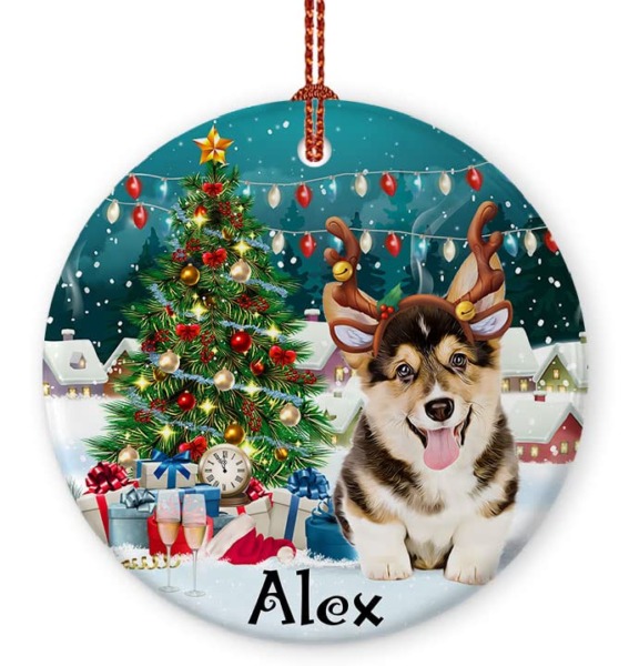 Prezzy Pembroke Welsh Corgi Ornament Christmas 2022 Personalized Gifts for Men Woman Lovers Pet Xmas Holiday Decor Custom Gift for Family Friends Boss Ceramic Hanging Plaque Keepsake Circle 3”