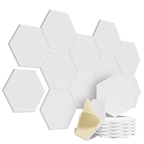 UCORN Upgrade 12 Pack Self-adhesive Sound Proof Foam Panels,14 X 13 X 0.4 Inches Acoustic Panels Hexagon Design Wall Panels,Sound Proof Panels for Walls Sound Absorbing(Regular-WHITE)