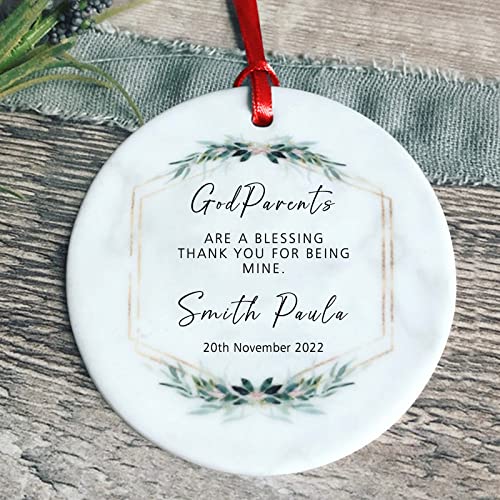 Touber Personalized Godparents Christmas Ornaments Personalised Godmother Godparents Thank You Decoration Marble Style Ornament Godparents Gifts from Godson Godmother Gifts for Baptism