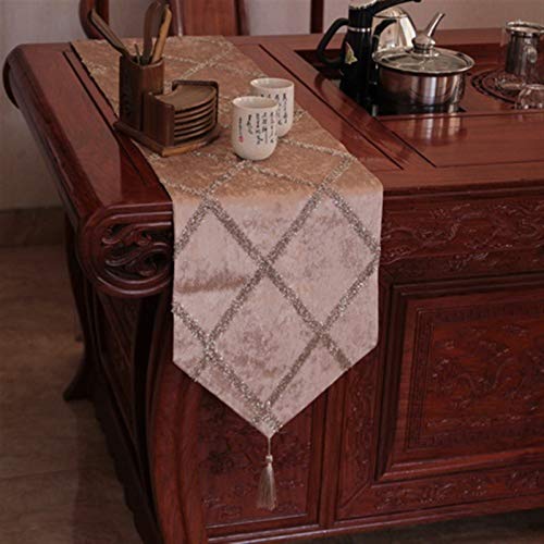 ZAKSEM Table Runners Table Runners Velvet Cotton Table Runner Velvet Aisle Runner Wedding Table Runner with Diamante Strip and Tassels Birthday Bachelor Party Holiday Party, 5 Colors