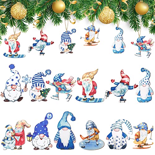 36 Pcs Christmas Wooden Gnome Ornaments Christmas Tree Wooden Hanging Ornaments Xmas Santa Elf Gnome Hanging Sign Gnome Cutout Pendants with Ropes for Christmas Tree Decor (Clever Styles)