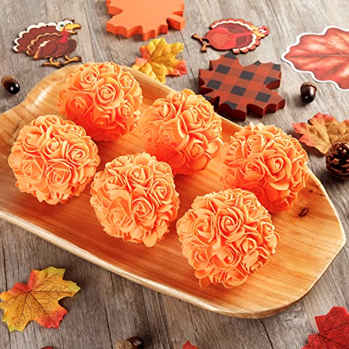 6 x Fall Flowers Balls 3.54 x 3.54 inches (W x L) orange Decorative Balls Fall Thanksgiving Decorative balls, Wedding, Party, holiday balls (Rose balls)