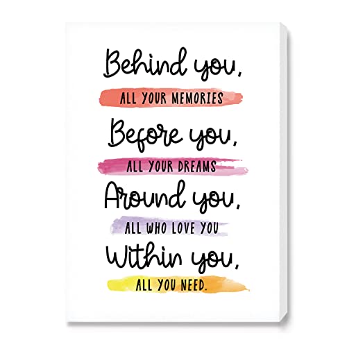 Behind You Inspirational Canvas Wall Art-Motivational Quote Canvas Framed Wall Art Painting Ready to Hang for Home/Bedroom Decor-Inspirational Quotes Gifts for Women Girl Graduate 12 x 15 Inches