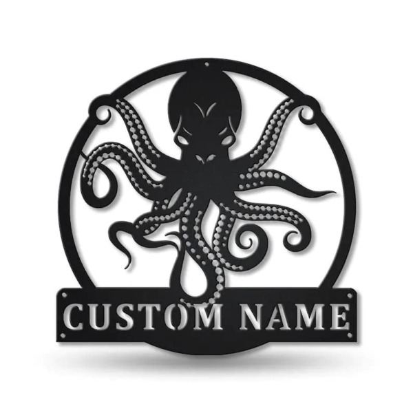 Custom Octopus Metal Address Sign Stylish Metal Last Name Welcome Sign Gift for Anniversary Office Studio Metal Marine Life Funny Octopus Wall Plaque Decor 16inch