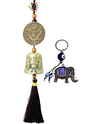 Traditional Lucky Feng Shui Wind Chime Bell Hanging Ornament Decoration for Protection Success Peace and Wealth (Chinese Dragon)