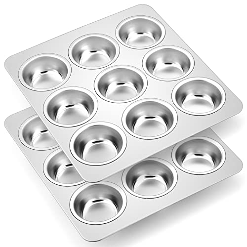 TeamFar Muffin Pan, 9 Cup Stainless Steel Muffin Tins Tray, Baking Cupcake Pan Set for Making Cornbread Mini Cake Brownie, Healthy & Non Toxic, Oven & Dishwasher Safe – Set of 2
