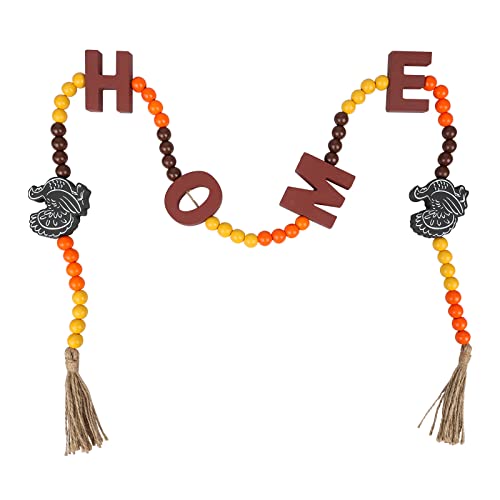 Thanksgiving Decorations for Home, DECSPAS 53″ Farmhouse Wooden Beads Garland with Turkey and Home Lettered Fall Thanksgiving Decor, Rustic Boho Decor for Mantel, Coffee Table, Dining Room, Wall