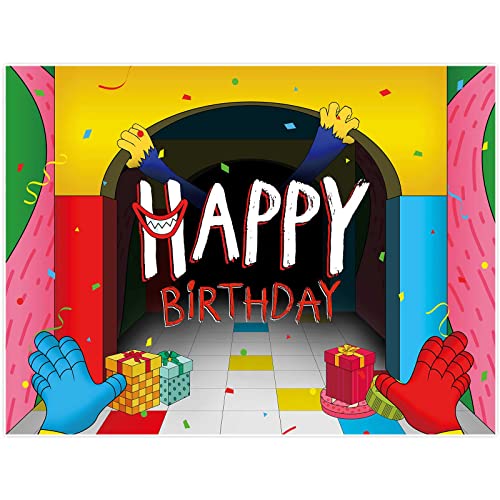 Allenjoy 96″ x 72″ Video Game Happy Birthday Backdrop Colorful Cartoon Children Party Banner Decorations Supplies Photography Background Cake Table Decor Supply Photo Booth Studio Prop