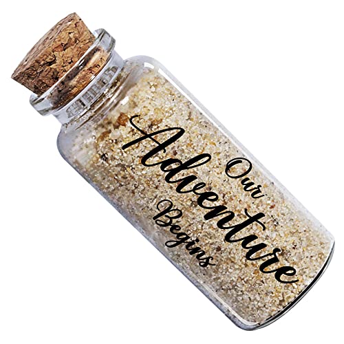 Our Adventure Begin, Honeymoon Favour Sand Keepsake Jar Gift for Newlywed Couples, Sister, Daughter, Love Wish Jar Gift for Engagement, Wedding, Travel, Bridal Shower Party Favors (Cylindrical)