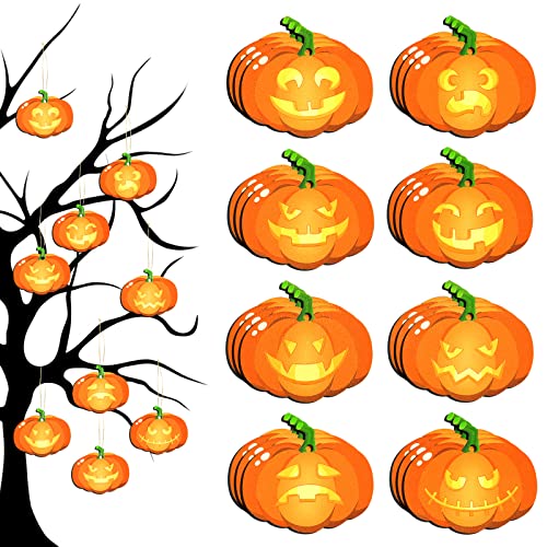 Yalikop 24 Pieces Wooden Tree Ornaments Double Sided Turkey Pumpkin Skeleton Hanging Maple Leaf Rabbit Decor Truck Slice Holiday for Tabletop Trees(Pumpkin Style)