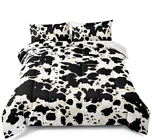 BDUCOK Cow Print Comforter Set Full Set, Black White Tie Dye Cowhide Bedding Sets for Boys Kids Teens Room Decor Farmhouse Style Western Highland Cowhide Comforter Set (Highland Cow 30012 Full Set)