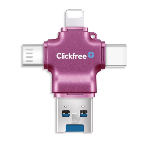 Clickfree™ 512GB USB Photo and Video Saver for Phone/Pad/Mac/PC, High Speed 4-in-1 Universal Phone Flash Drive-Lightning-USB-Photo Stick-External Storage Thumb Drive (Orchid Color)