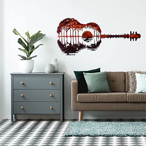Caseree 39” Modern Music Decor Metal Guitar Wall Art Iron Sunset Sign Decorations for Home Bedroom Living Room Studio Garden Gift for Musician Music Lovers Guitar Player(Orange)-valentines day | The Storepaperoomates Retail Market - Fast Affordable Shopping