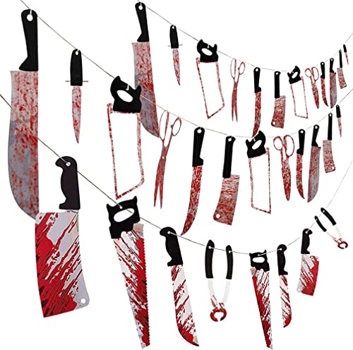 Maoping 20 PCS Halloween Pull Flag Hotel KTV Haunted House Horror Decoration PVC Blood Knife Pull Flower,Multipurpose Hanging Props Party Supplies