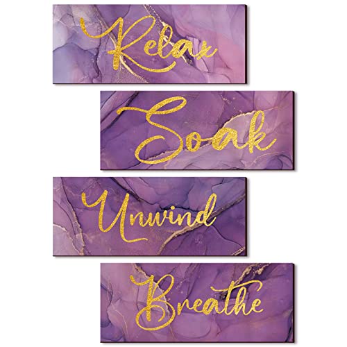 Yulejo 4 Pieces Bathroom Wall Decor Relax Soak Unwind Breathe Art Wooden Hanging Signs Rustic Vintage Farmhouse Gold for Home Laundry Spa Room (Graceful Style, 10 x Inch)