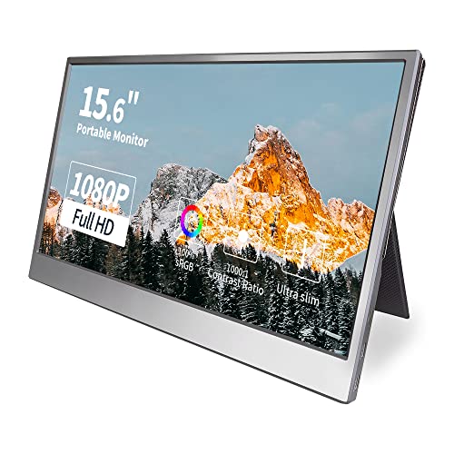 Portable Monitor 15.6 inch Full HD 1920×1080 IPS Portable Display, USB Type C & Mini HDMI PC Gaming Monitor, PC Extended Display Second Monitor for PC Laptop Game Switch Xbox, with Smart Cover