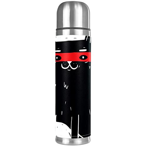 Ninja Cat Vacuum Insulated Stainless Steel Thermos Bottles 16oz, Reusable Leak Proof BPA-Free Water Bottle with Cup Lid, Keep Hot or Cold