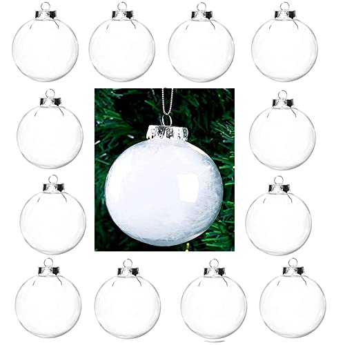 12 Pcs Clear Plastic Fillable Ornament Balls,2.36Inch Christmas DIY Baubles for Christmas, Halloween, Birthday, Wedding Decor, DIY Crafts Decorations (60 mm)