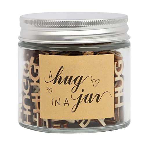 IMUQI Hugs in a Jar, Hugs Wooden Cutouts Letter Piece, Jar(8oz) of Hugs Gift for Valentine’s Day ,Anniversary,Chrismas,Holiday,Birthday,Mother’s Day,Father’s Day. (Hugs in a jar)