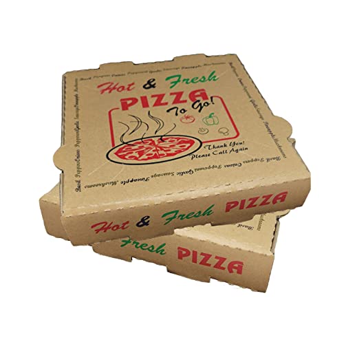 50 Pack Pizza Box 4 Color Print “Hot & Fresh” Pizza Brown Color (8″ x 8″)