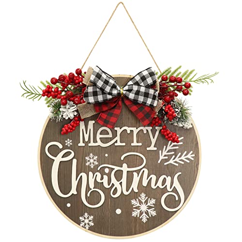 Merry Christmas Sign Christmas Wooden Hanging Sign Front Door Christmas Decoration, Christmas Welcome Sign for Farmhouse Porch Indoor Outdoor Christmas Decor