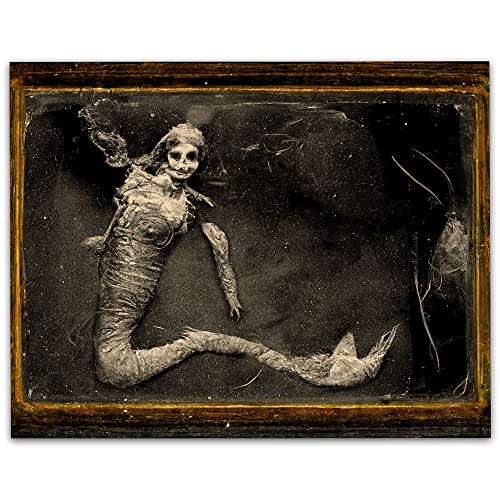 Mummified Mermaid – 11×14 Unframed Creepy Gothic Room Wall Art Print – Vintage Halloween Home Witchy Occult, Wicca, Wiccan Décor Oddities and Curiosities