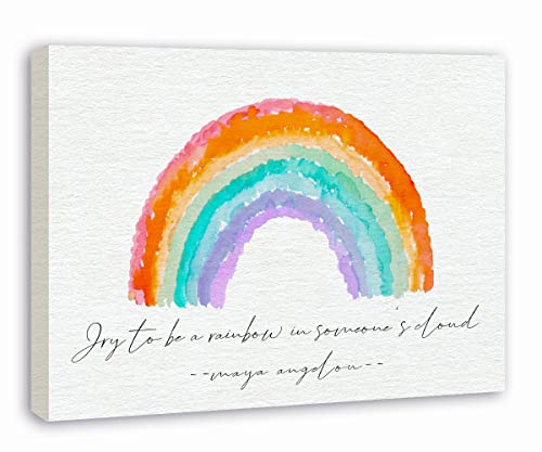 EZOSUN Try to be a rainbow in someone’s cloud Inspirational wall decor, Motivational canvas Wall Art print for Home Studio Office Decor. Gift for Kids Girl ，11.5X15 inch (White)