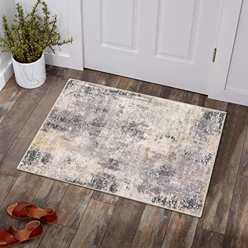 Lahome Modern Abstract Area Rug – 2×3 Small Gray Bath Rug Soft Washable Non-Slip Contemporary Entryway Mat, Indoor Floor Accent Carpet for Hardwood Tile Home Office Desk Studio