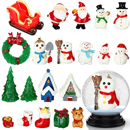 24 Pcs Christmas Miniature Ornaments for Snow Globe Mini Resin Christmas Ornaments, Xmas Miniature Figurines Fairy Garden Landscape Crafts for Cake Toppers Crafts DIY Decor