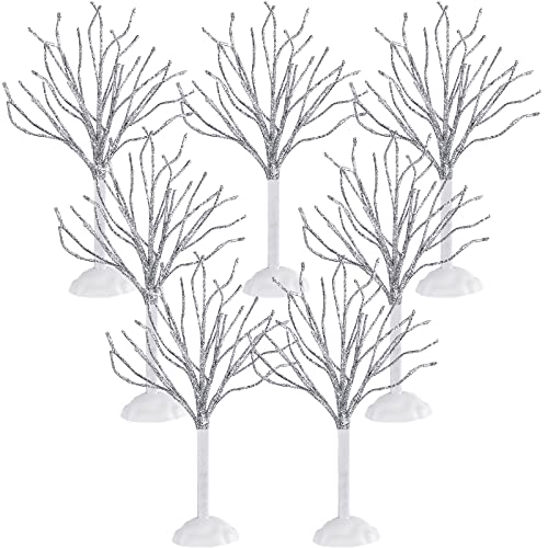7 Pcs Christmas Village Decor Trees Mini Snow Covered Branch Village Trees Small Artificial Birch Tree Winter Frost Trees Miniature for Display Accessories Holiday Decorations, 3 Sizes (White)