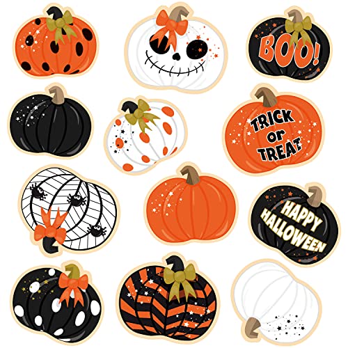Quera 120Pcs Pumpkin Classroom Bulletin Board Decorations Halloween Cutouts Farmhouse Accents with Glue Point Dots for Halloween Fall Home Decoration Happy Halloween, Boo, Trick Or Treat,Spider