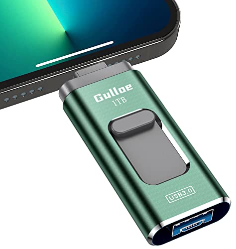 Gulloe Flash Drive 1TB Compatible with iPhone iPad, Take More Photos and Videos, Photo Stick Memory External Data Storage Thumb Drive Compatible with iPhone, iPad, Android, PC (Dark Green)