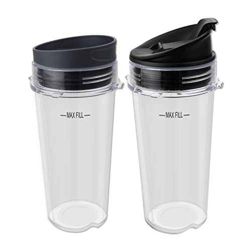 16oz Blender Cup Set (2 Pack) Replacement Blender Cups Serve Cup with Lid and Seal Lid Compatible with Nutri Ninja Series BL660 BL780 BL740 BL810 Blenders