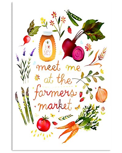 ETCOTUY Meet Me At The Farmers Market, Vintage Metal Sign Home Decor Tin Sign Farmhouse Metal Plaque For Home Kitchen Dining Room Farmers Market 16×24 Inch